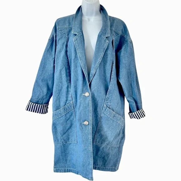 ANDY JOHNS VTG 80/90s Oversized Denim Mid-length Duster Size M - Picture 1 of 10